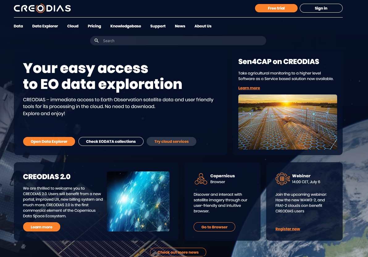 CREODIAS 2.0 launched - creodias 20 homepage www
